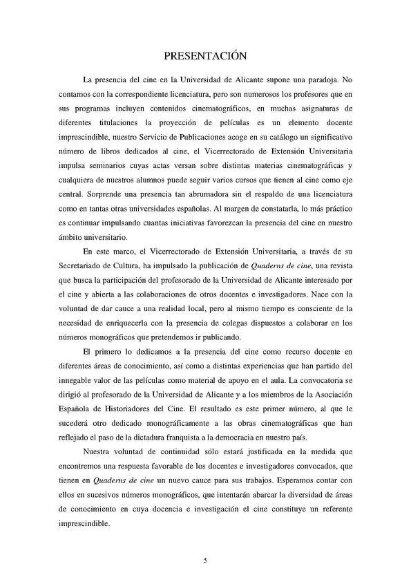 Quaderns de Cine, núm. 1 (2007) : Cine i ensenyament. Presentació | Biblioteca Virtual Miguel de Cervantes