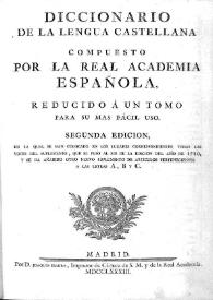 Portada:Diccionario de la lengua castellana / compuesto por la Real Academia Española, reducido a un tomo para su más fácil uso...
