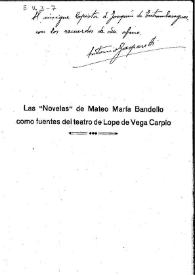 Portada:Las \"Novelas \" de Mateo María Bandello como fuentes del teatro de Lope de Vega Carpio / Antonio Gasparetti