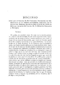 Portada:Discurso leído por el Excmo. Sr. D. Francisco Fernández de Béthencourt en la velada necrológica celebrada por el Centro de Defensa Social de Madrid el 12 de abril de 1912, en memoria del Excmo. Sr. D. Eduardo Saavedra y Moragas