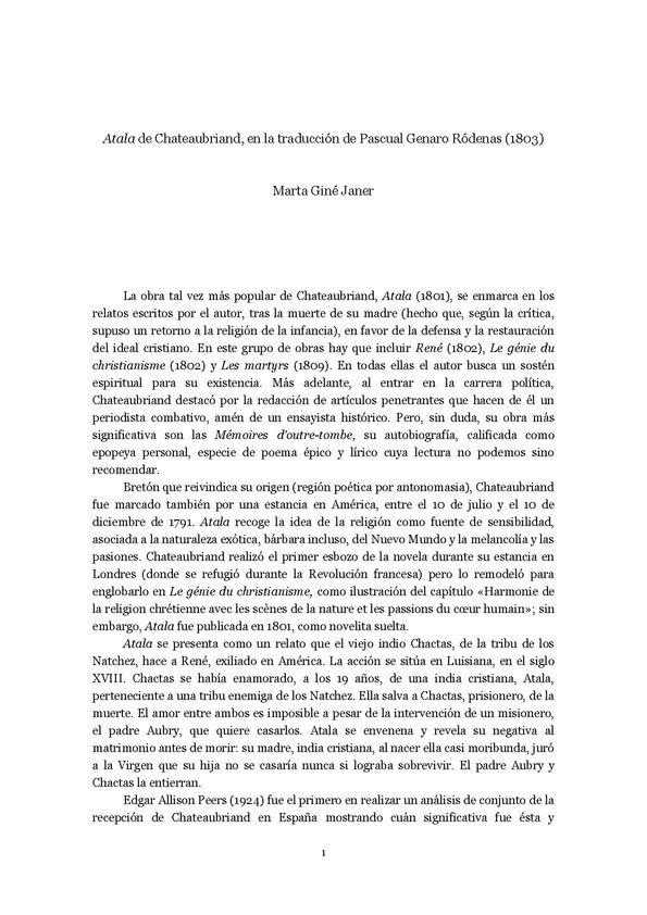 "Atala", de Chateaubriand, en la traducción de Pascual Genaro Ródenas (1803) / por Marta Giné Janer | Biblioteca Virtual Miguel de Cervantes