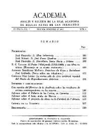 Portada:Academia : Boletín de la Real Academia de Bellas Artes de San Fernando. Segundo semestre de 1952. Número 4. Preliminares e índice
