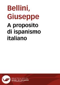Portada:A proposito di ispanismo italiano / Giuseppe Bellini
