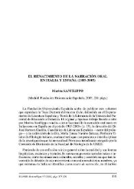 Portada:Marina SanFilippo: \"El renacimiento de la narración oral en Italia y España (1985-2005) (Madrid: Fundación Universitaria Española, 2007) / Ángeles Arce Menéndez