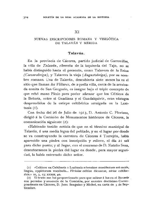 Nuevas inscripciones romana y visigótica de Talaván y Mérida / Fidel Fita | Biblioteca Virtual Miguel de Cervantes