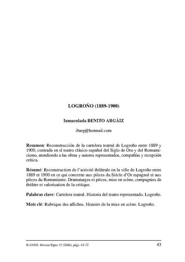Logroño (1889-1900) / Inmaculada Benito Argáiz | Biblioteca Virtual Miguel de Cervantes