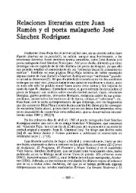 Portada:Relaciones literarias entre Juan Ramón y el poeta malagueño José Sánchez Rodríguez / Antonio Sánchez Trigueros