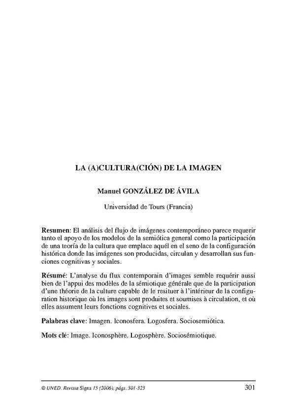La (a)cultura(ción) de la imagen / Manuel González de Ávila | Biblioteca Virtual Miguel de Cervantes