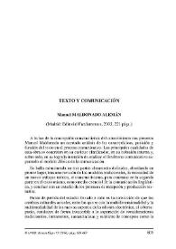 Portada:Manuel Maldonado Alemán : \"Texto y comunicación\". (Madrid: Editorial Fundamentos, 2003, 221 páginas) / María A. Borrueco Rosa