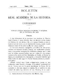 Portada:Nuevas lápidas romanas de Jimena y Menjíbar, en la provincia de Jaén / Enrique Romero de Torres