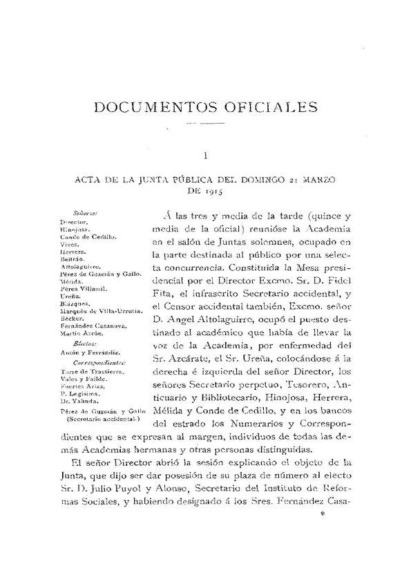 Acta de la Junta Pública del domingo 21 de marzo de 1915 / Juan Pérez de Guzmán y Gallo | Biblioteca Virtual Miguel de Cervantes