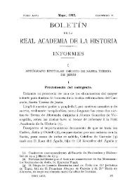 Portada:Autógrafo epistolar inédito de Santa Teresa de Jesús [III] / Bernardino de Melgar