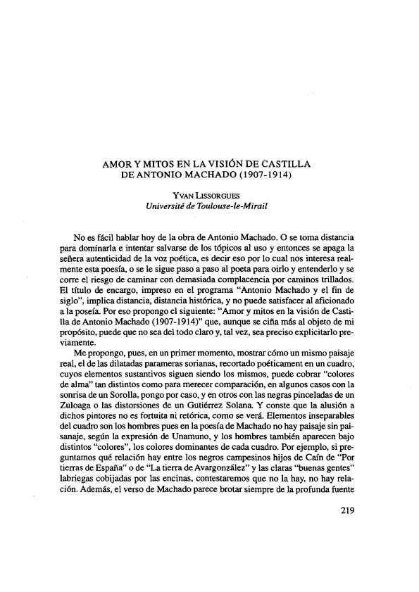 Amor y mitos en la visión de Castilla de Antonio Machado (1907-1914) / Yvan Lissorgues | Biblioteca Virtual Miguel de Cervantes