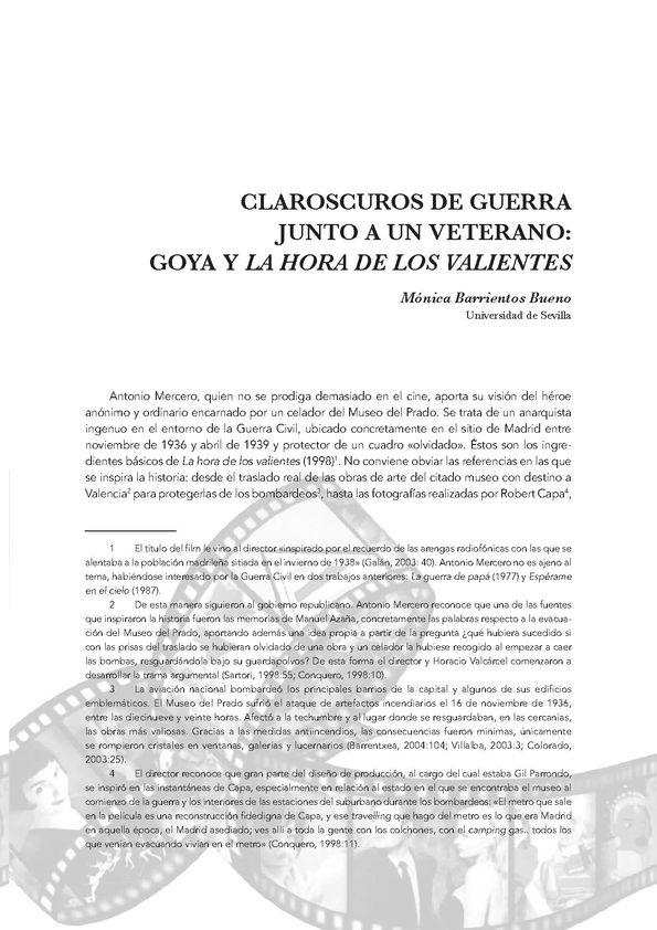 Claroscuros de guerra junto a un veterano: Goya y "La hora de los valientes" / Mónica Barrientos Bueno | Biblioteca Virtual Miguel de Cervantes
