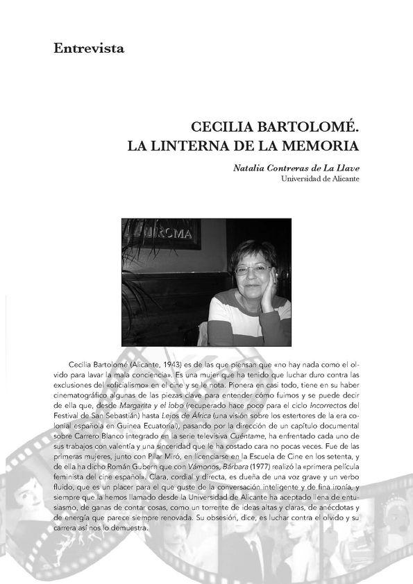 Cecilia Bartolomé. La linterna de la memoria. Entrevista / Natalia Contreras de La Llave | Biblioteca Virtual Miguel de Cervantes