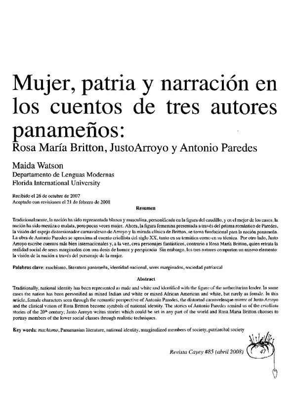 Mujer, patria y narración en los cuentos de tres autores panameños ...