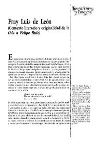 Portada:Fray Luis de León (Contexto literario y originalidad de la \"Oda a Felipe Ruiz\") / Ángel L. Cilveti