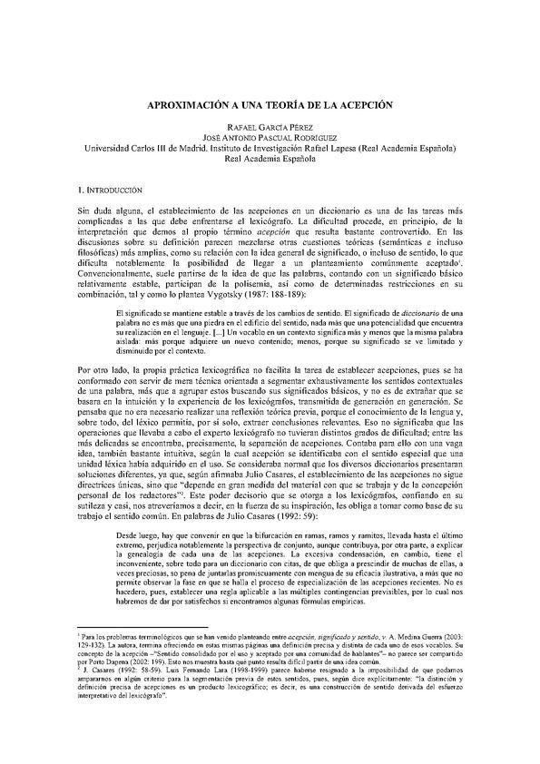 Aproximación a una teoría de la acepción / Rafael García Pérez y José Antonio Pascual Rodríguez | Biblioteca Virtual Miguel de Cervantes