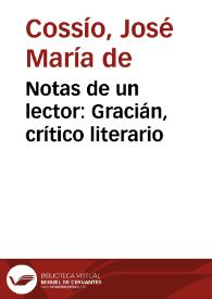 Portada:Gracián, crítico literario / José Mª Cossío