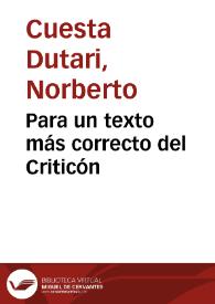 Más información sobre Para un texto más correcto del Criticón / Norberto Cuesta Dutari