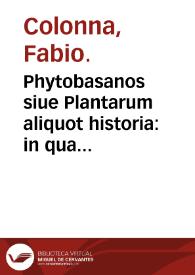 Phytobasanos siue Plantarum aliquot historia : in qua describuntur diversi generis plantae veriores ... / Fabio Columna auctore; accessit etiam piscium aliquot plantarumque nouarum historia eodem auctore...