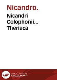 Portada:Nicandri Colophonii... Theriaca / Petro Iacobo Steue... interprete et enarratore...