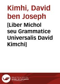 Portada:[Liber Michol seu Grammatice Universalis  David Kimchi]