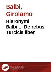 Portada:Hieronymi Balbi ... De rebus Turcicis liber
