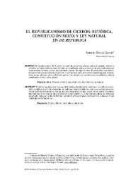 Portada:El republicanismo de Cicerón : Retórica, Constitución mixta y ley natural en De Republica / Antonio Rivera García