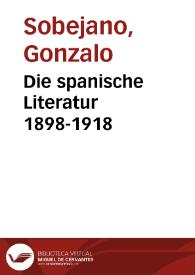 Portada:Die spanische Literatur 1898-1918 / Gonzalo Sobejano