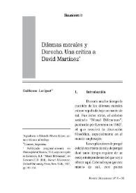Portada:Dilemas morales y Derecho. Una crítica a David Martínez / Guillermo Lariguet