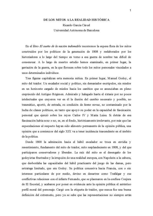 De los mitos a la realidad histórica [Resumen] / Ricardo García Cárcel | Biblioteca Virtual Miguel de Cervantes
