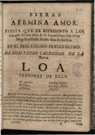 Fieras Afemina Amor / [De Don Pedro Calderón de la Barca] | Biblioteca Virtual Miguel de Cervantes