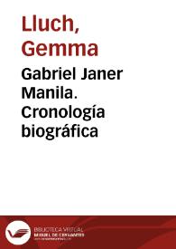 Portada:Gabriel Janer Manila. Cronología biográfica / Gemma Lluch Crespo