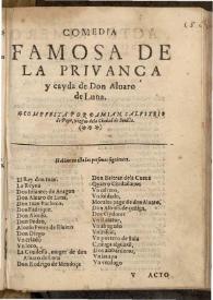 La priuança y cayda de Don Aluaro de Luna / por Damian Salustio del Poyo | Biblioteca Virtual Miguel de Cervantes