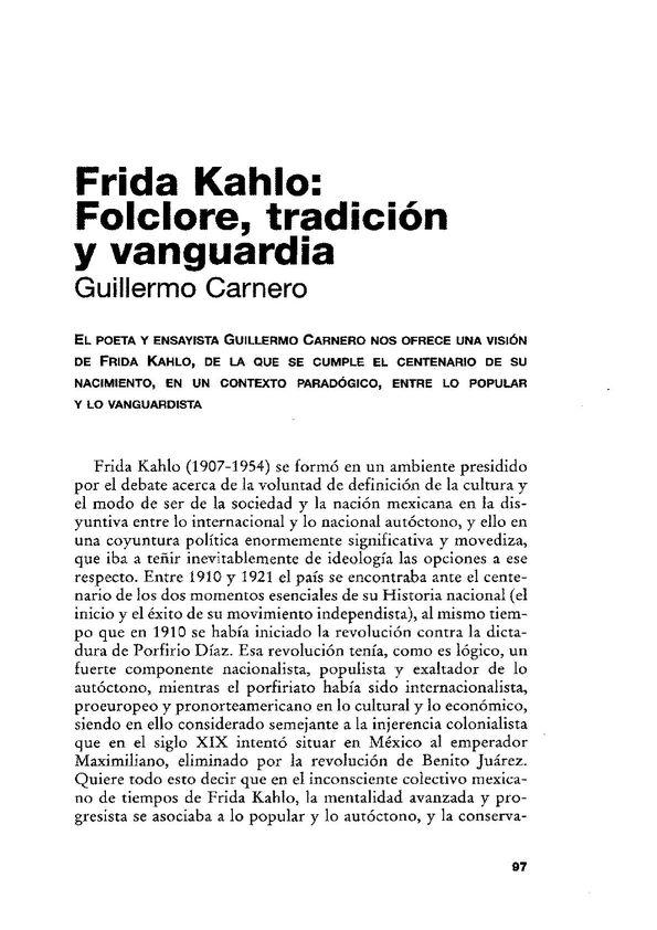 Frida Kahlo: Folclore, tradición y vanguardia / Guillermo Carnero | Biblioteca Virtual Miguel de Cervantes
