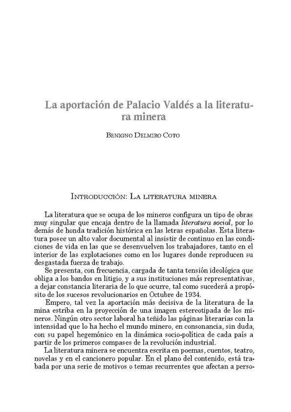 La aportación de Palacio Valdés a la literatura minera / Benigno Delmiro Coto | Biblioteca Virtual Miguel de Cervantes