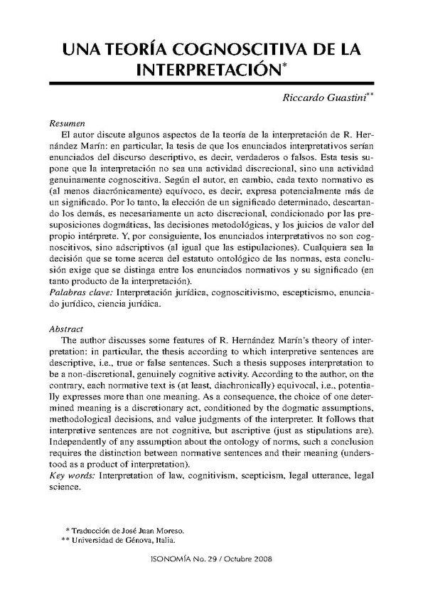Una teoría cognoscitiva de la interpretación / Riccardo Guastini | Biblioteca Virtual Miguel de Cervantes