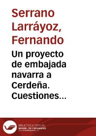 Portada:Un proyecto de embajada navarra a Cerdeña. Cuestiones alimentarias de un viaje a mediados del siglo XIV / Fernando Serrano Larráyoz