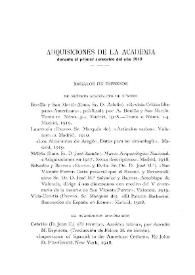 Portada:Adquisiciones de la Academia durante el primer semestre del año 1919