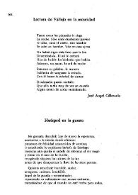 Portada:Lectura de Vallejo en la oscuridad / José Ángel Cilleruelo