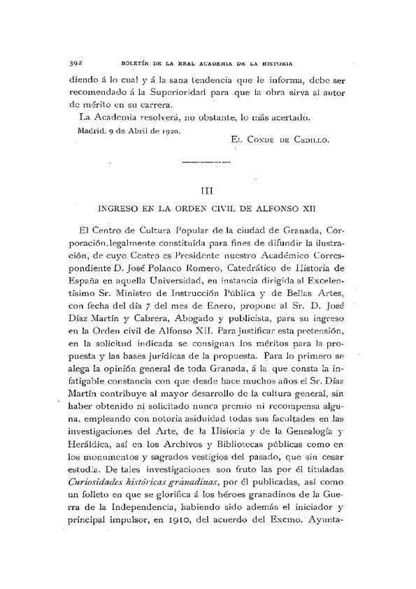 Ingreso en la Orden Civil de Alfonso XII / Juan Pérez de Guzmán y Gallo | Biblioteca Virtual Miguel de Cervantes