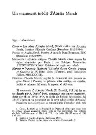 Portada:Un manuscrit inèdit d'Ausiàs March / Pere Ramírez i Molas