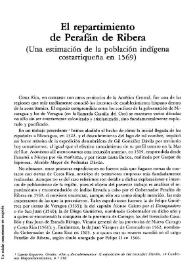 Portada:El repartimiento de Perafán de Ribera (Una estimación de la población indígena costarriqueña en 1569) / Ovidio García Regueiro