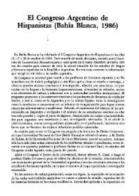 Portada:El Congreso Argentino de Hispanistas (Bahía Blanca, 1986) / Francisco López Estrada