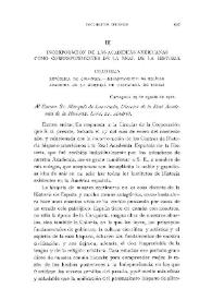Portada:Incorporación de las Academias americanas como correspondientes de la Real de la Historia [Colombia] / Luis Patrón R.