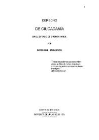 Portada:Derecho de Ciudadanía en el Estado de Buenos Aires / por Domingo F. Sarmiento
