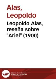Portada:Leopoldo Alas, reseña sobre \"Ariel\" (1900) / Leopoldo Alas