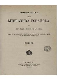 Portada:Historia crítica de la literatura española. Tomo VII / por don José Amador de los Ríos ...