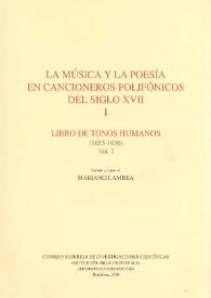 Portada:Libro de tonos humanos (1655-1656). Vol.1 / edición a cargo de Mariano Lambea